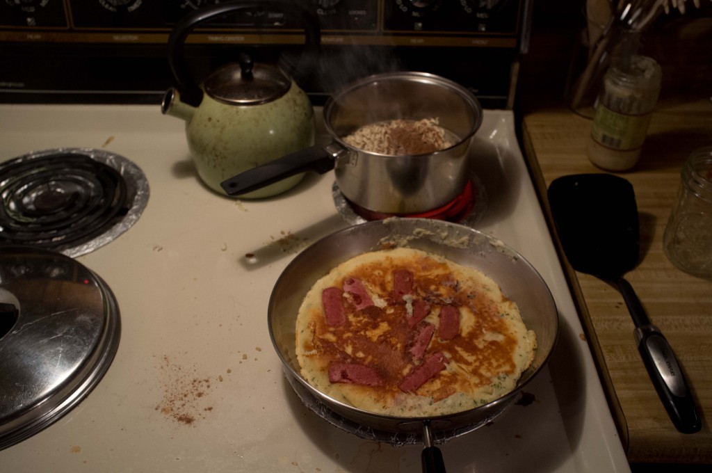 put the spatula down child, no use for one of those. flip that big-boy-size fried pan-meatcake like a professional