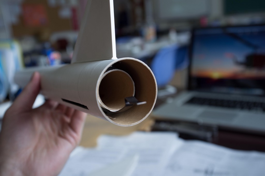 Checking the fin mounts for alignment in the body tube